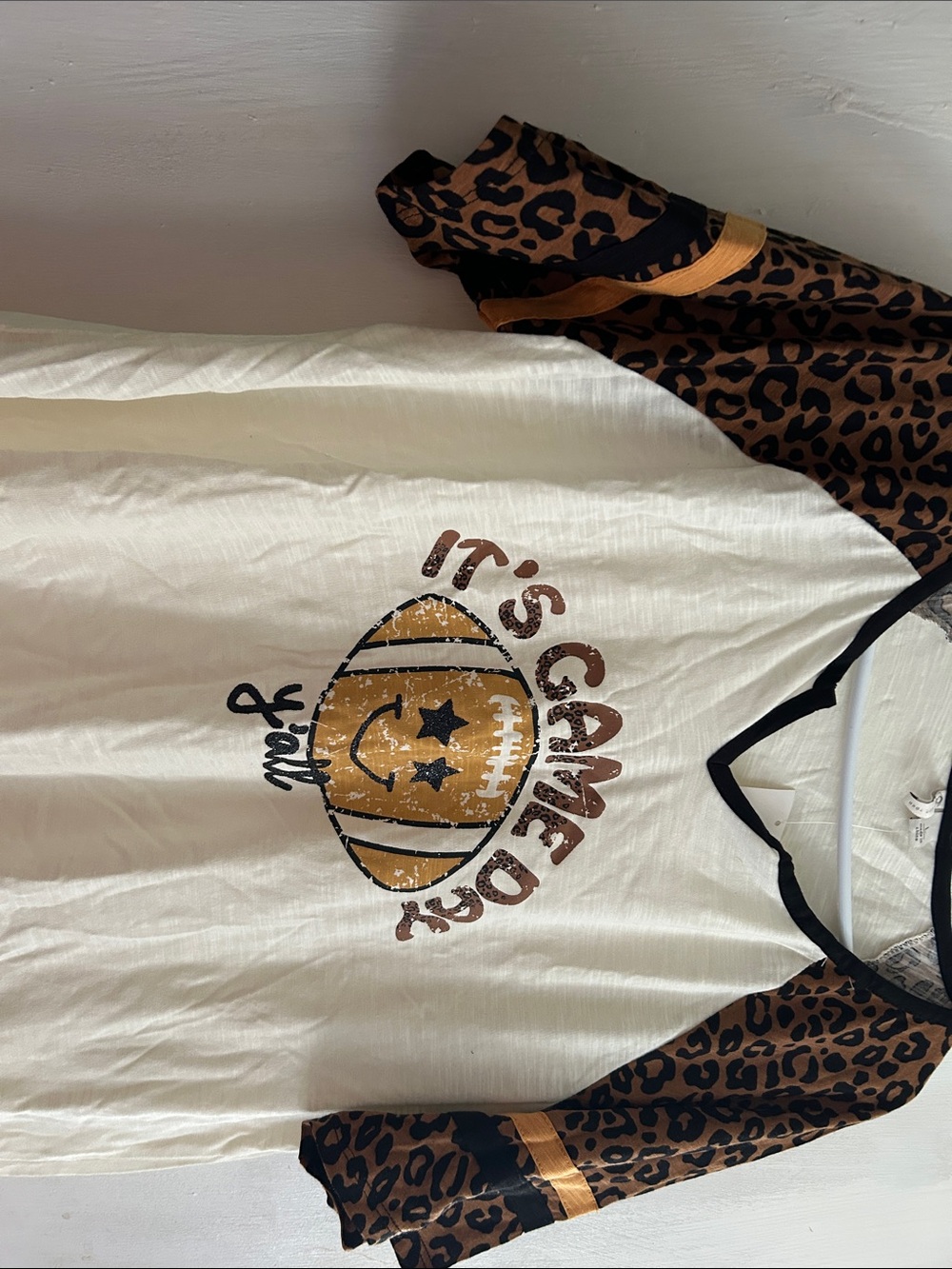 9 NWT Cato Graphic 'It's Game Day' Football Tee with Leopard Raglan Sleeves
